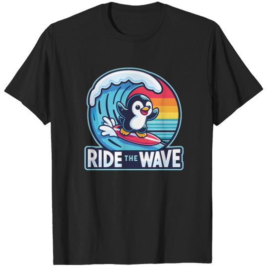 Discover Ride The Wave Cute Funny Penguin Surfing Active T Tee T-Shirts
