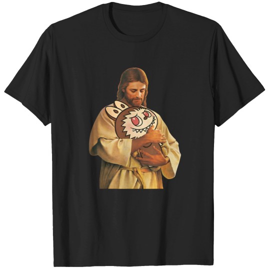 Discover Funny Meme Labubu Lover Cute Jesus Holding Labubu Joke Humor T-Shirts