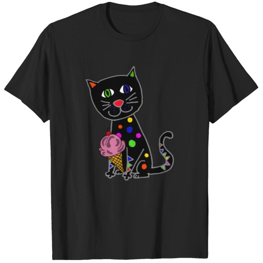 Discover Smilepetsa Black Cat Eating Ice Cream Cone T-Shirts