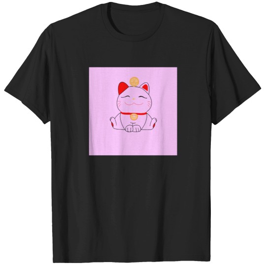 Discover Good-Luck-Maneki-Neko-Cat-On-Pink T-Shirt T-Shirts