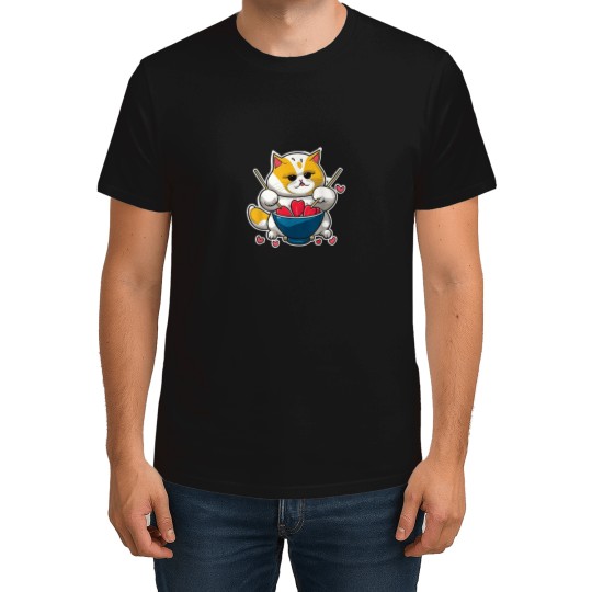 Discover Anime Cat Eating Ramen Noodles With Hearts Valen T-Shirts