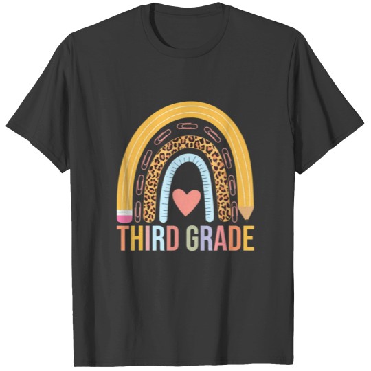 Discover Leopard Rainbow Third Grade Teacher Student Back T Shirts