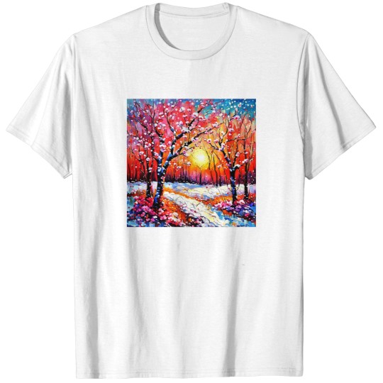 Discover Cherry trees in snow 4 T-Shirts