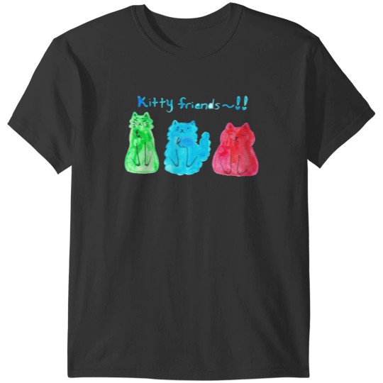 Discover Watercolor Green Blue Red Kitty Friends T-Shirts