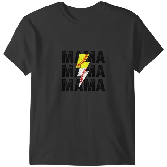 Discover Softball Baseball Mama Distressed Lightning Bolt Mom T-Shirts