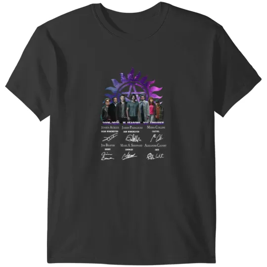 Discover Supernatural 15 Years Dean Sam Castiel Signature Gifts For Fans, For Men and Women, Gift Christmas D T-Shirts