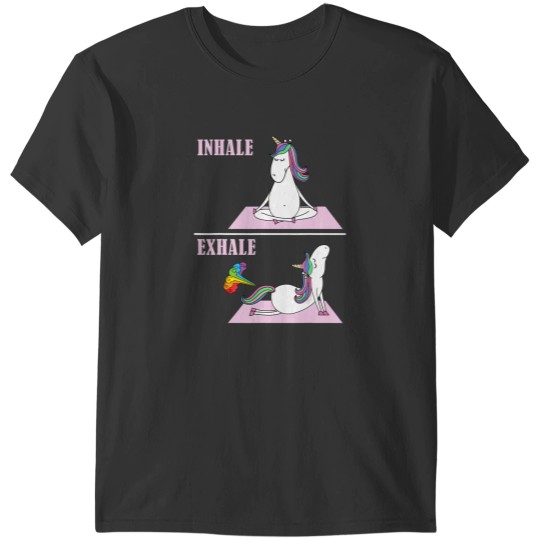 Discover unicorn yoga inhale exhale fart funny t T-Shirts