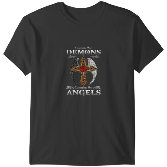 Discover Chased By Demons Guarded By Angels Cross Wings Men Women T-Shirts
