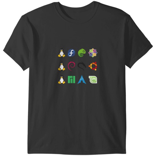 Discover 3 Linux Tux and 9 of the Most Popular Linux Distros T-Shirts