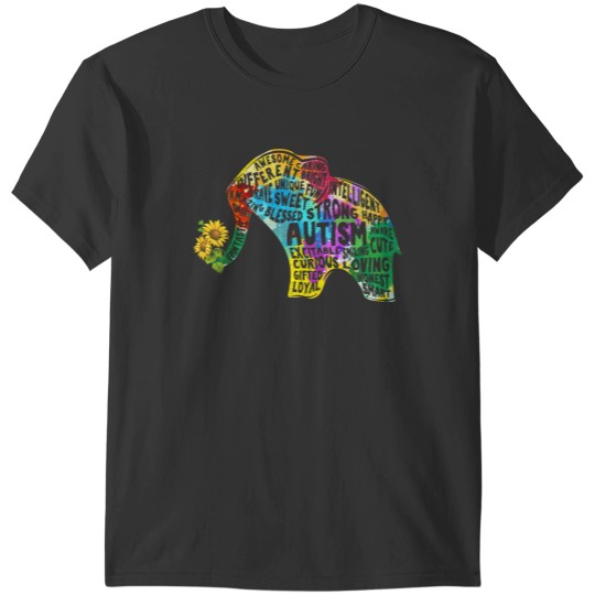 Discover Autism Awarenesses Elephant Sunflowers Inspirational Words Cute Colourful T-Shirts