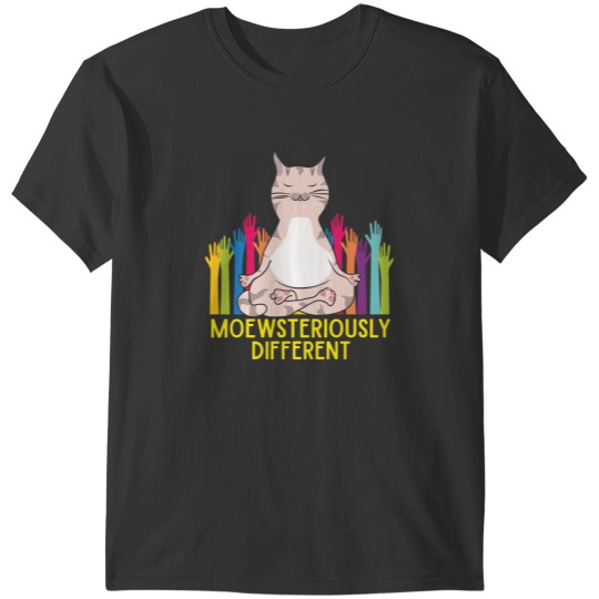 Discover Autism Awareness Cat Meditation Lotus Pose Cute Moewsteriously different funny saying T-Shirts