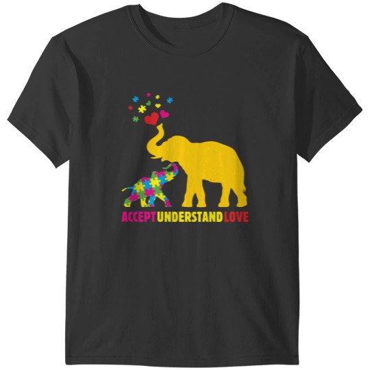 Discover Autism Awarenesses Elephant Mom Accept Understand Love Cute Hearts Gift T-Shirts