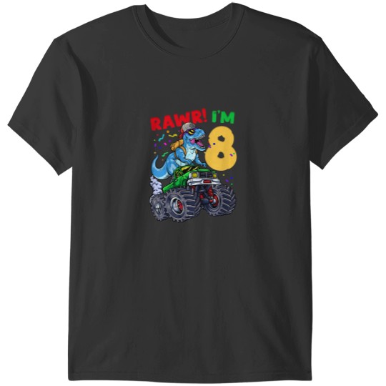 Discover Kids 8th Birthday Monster Truck Dinosaur TRex Eight T-Shirts
