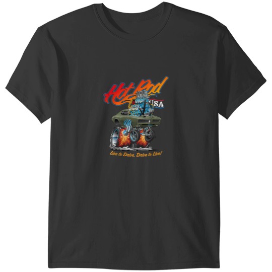 Discover Hot Rod USA Classic Muscle Car Cartoon Hotrod Funny Car T-Shirts