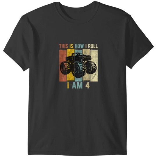 Discover Kids 4 Year Old Birthday Boy Monster Truck 4th Birthday T-Shirts