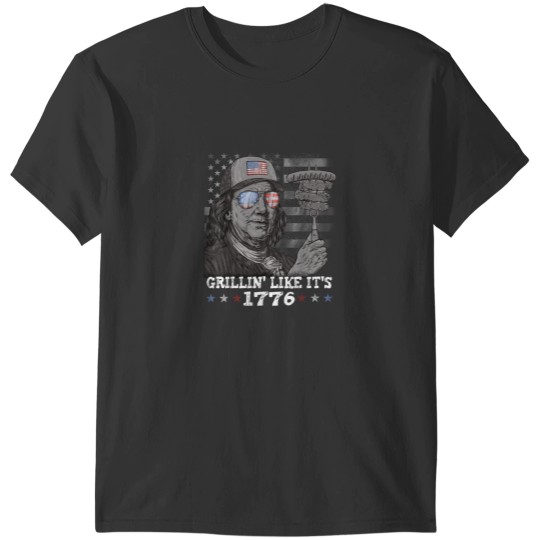 Discover Grilling Like Its 1776 Ben Franklin 4th of July USA BBQ Men T-Shirts