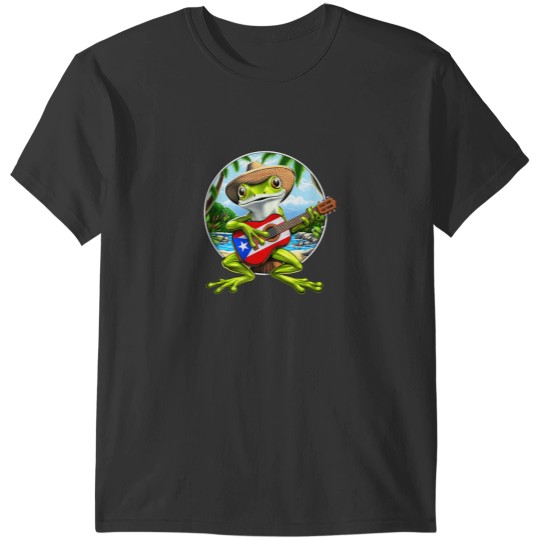 Discover Puerto Rico Coqui Frog Playing Guitar Taino Boricua T-Shirts
