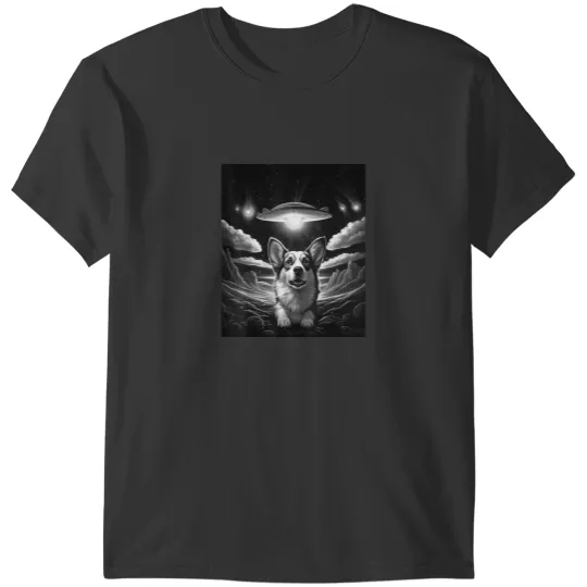 Discover Funny Graphic Tee corgi Selfie with UFOs T-Shirts