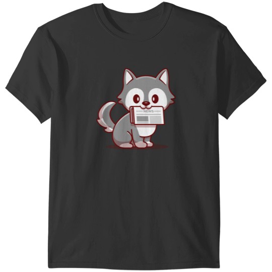 Discover Cute Wolf With Newspaper T-Shirt T-Shirts
