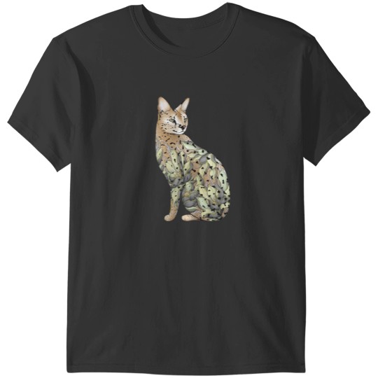 Discover Serval Cat in Lotus Tattoo T-Shirts