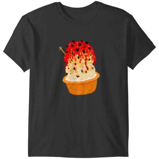 Discover 3 SCOOP ICECREAM TOPPED WITH STRAWBERRY SYRUP IN A WAFFLE CONE CUP Active T-Shirts