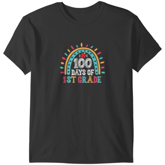 Discover Happy 100th day Of School First 1st grade Teacher Rainbow-min T-Shirts