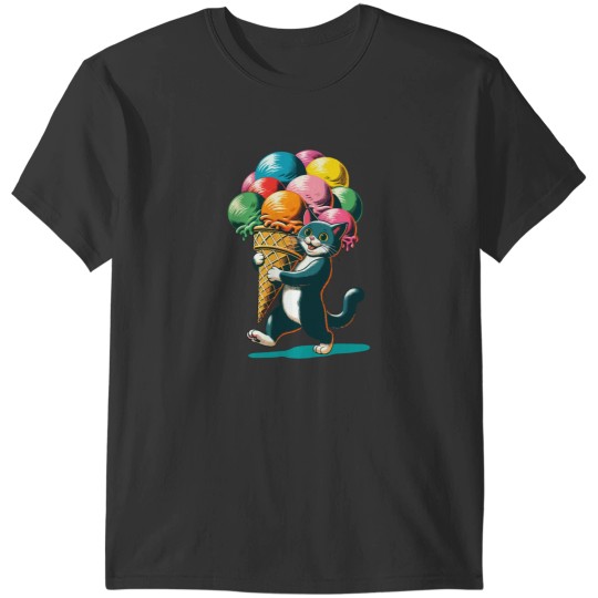 Discover A cat with a large, colorful ice cream T-Shirts