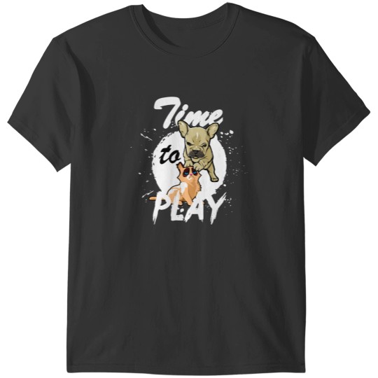 Discover TIME TO PLAY cute annoying puppy dog unhappy cat (light) T-Shirts