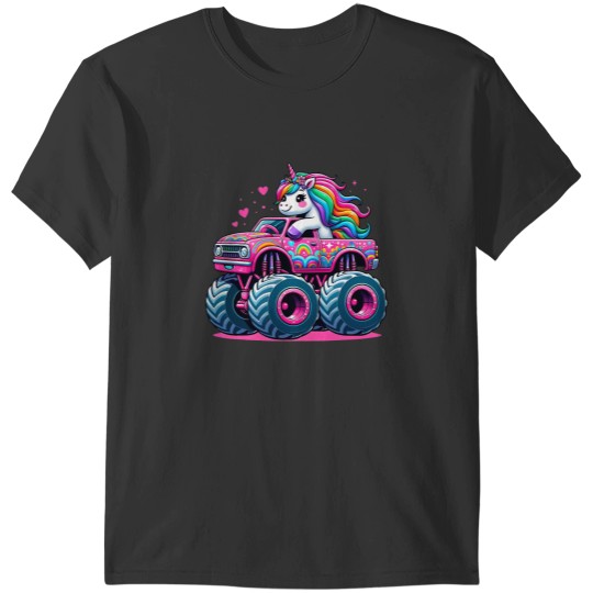 Discover Funny Cute Unicorns Riding A Pink Monster Truck T-Shirts