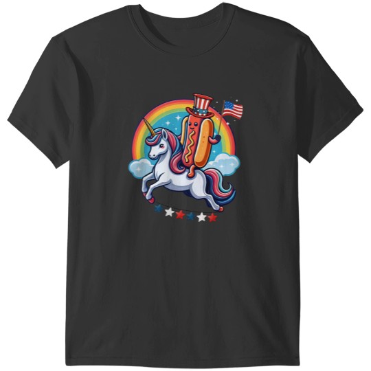 Discover Patriotic Hotdog Riding Unicorns 4th Of July American Flag T-Shirts