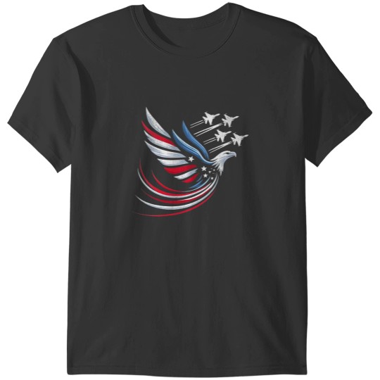 Discover Womens Patriotic Red Blue USA Flag Fighter Jets 4th of July VNeck T-Shirts