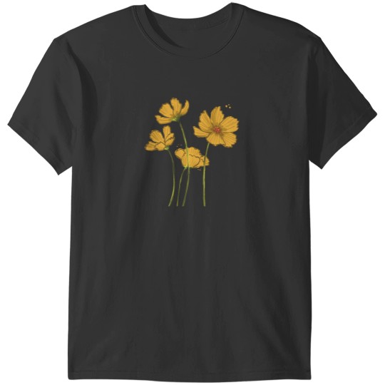 Discover Yellow Flowers Floral Illustration blue background  Classic T-Shirts