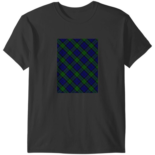Discover Black Watch Blue, Green, and Black TartanDiagonal Plaid Graphic T-Shirts