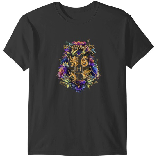Discover Harry Potters Hogwarts MultiColored Floral Crest T-Shirts