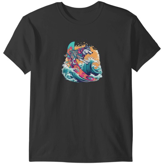 Discover Wolf Surfing 80S Commercial Graphic T Shirt T-Shirts