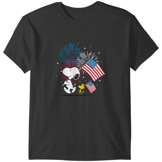 Discover Peanutsss Snoopy Woodstock American Flags Fireworks T-Shirts