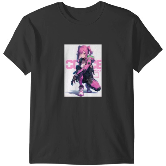 Discover Cute anime manga japanese girl pink hair urban cyberpunkss style T-Shirts