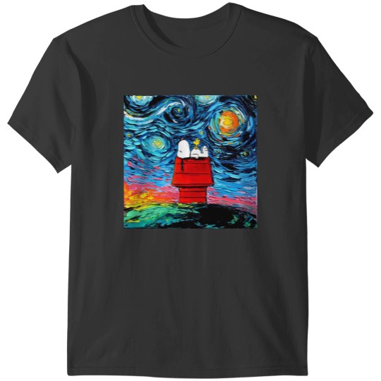 Discover snoopy and woodstock house van gogh starry night T-Shirts