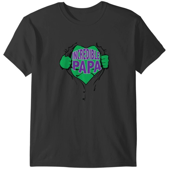 Discover Incredible Papa Superhero Open Chest Greens Man T-Shirts
