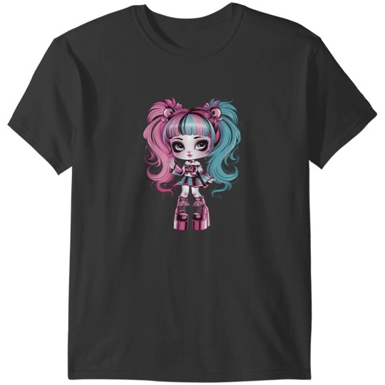 Discover Pink and Blue Hair Anime Girl Wearing Platform Shoes T-Shirts