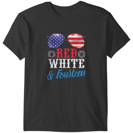 Discover Fireworks US Glasses Red White amp Fourteen Years Old Birthday T-Shirts