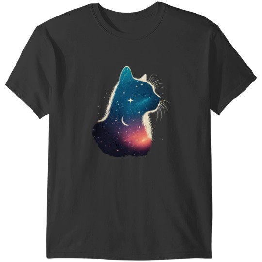 Discover Cosmic Cat Silhouette Galaxy Space Feline Lover Celestial Design T-Shirts