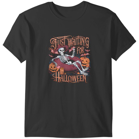 Discover Just Waiting for Halloween Skeletonn Funny Spooky Pumpkin T-Shirts
