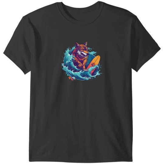 Discover Wolf Surfing 80S Commercial Graphic T Shirt 1 T-Shirts