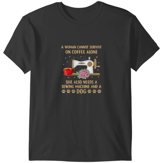 Discover Funny Sewing Dog Coffee Lover Sewing machine Qui T-Shirts
