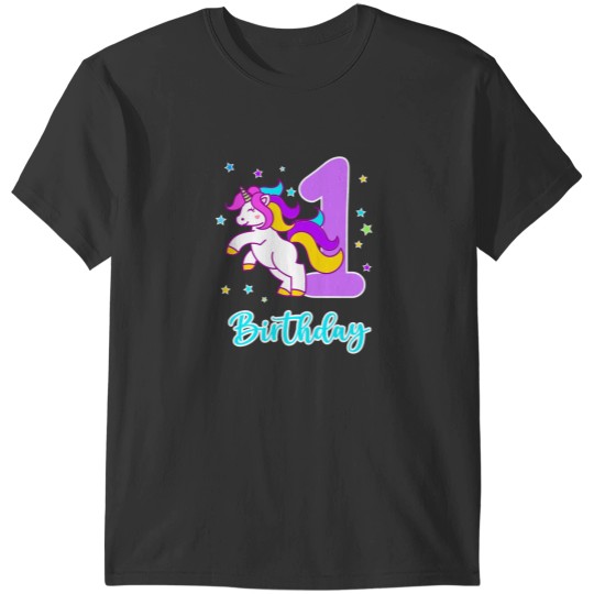 Discover Cute Cartoon Unicornss 1st Birthday Celebration T-Shirts