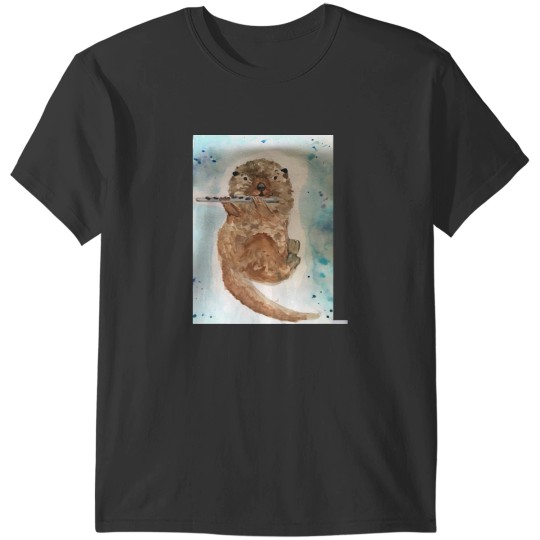 Discover Watercolor Otter Playing the Flute T-Shirts