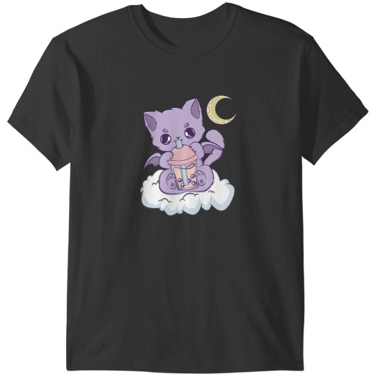 Discover Kawaii Pastel Goth Cute Creepy Witchy Cat Boba Anime Kitten T-Shirts