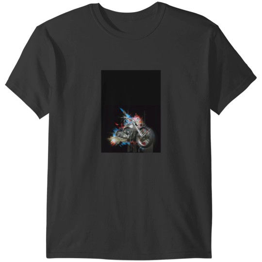 Discover Chrome motorcycle with colorful abstract element on black background Graphic T-Shirts