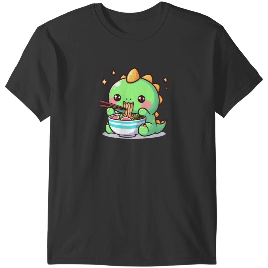 Discover Kawaii Dinosaur  Kawaii Dino Enjoying Noodles Tee 2 T-Shirts